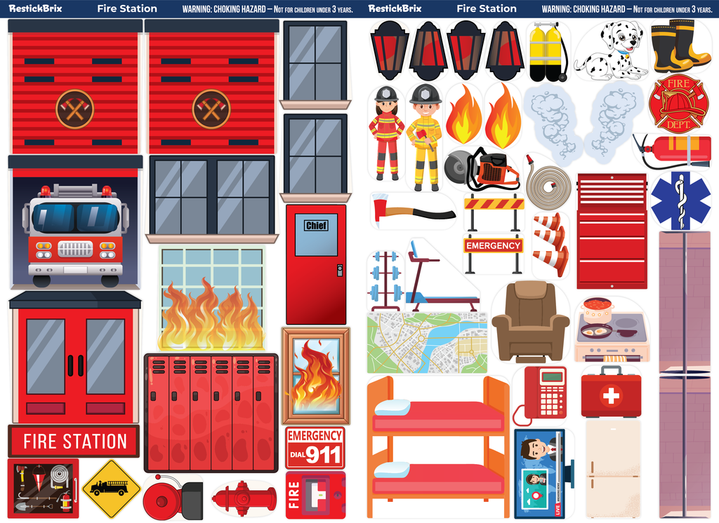 Fire Station: Reusable Decals for Magnetic Tiles