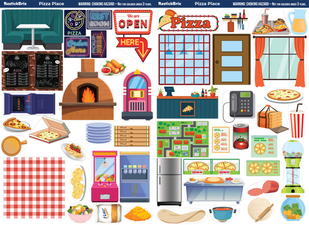 Pizza Place: Reusable Decals for Magnetic Tiles